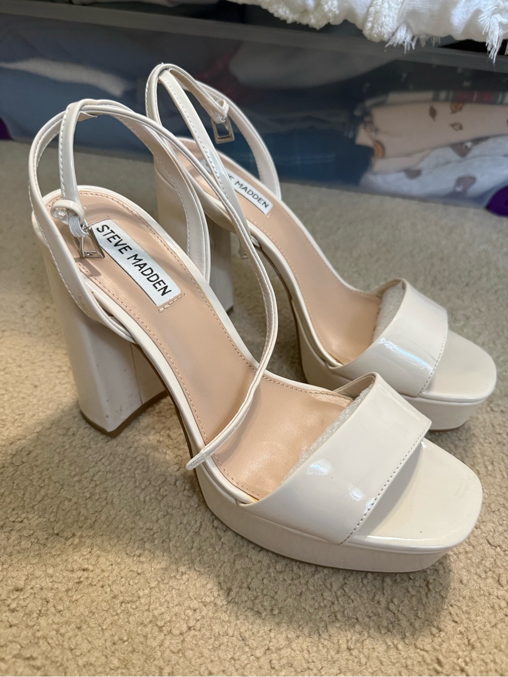 Steve Madden Lessa Bone Patent Platform Block Heels Size 9.5